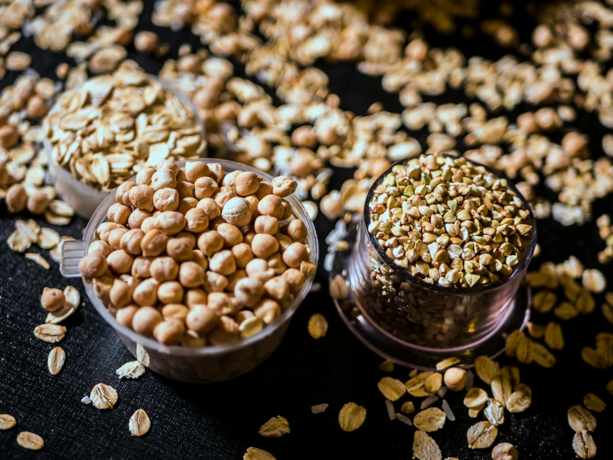 Picture of whole grains in a glass jar.